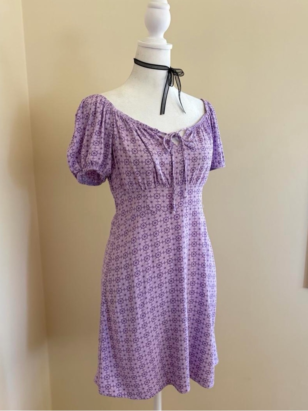 Y2K floral milkmaid euro coquette purple mini dress cottagecore fairy summer S/M